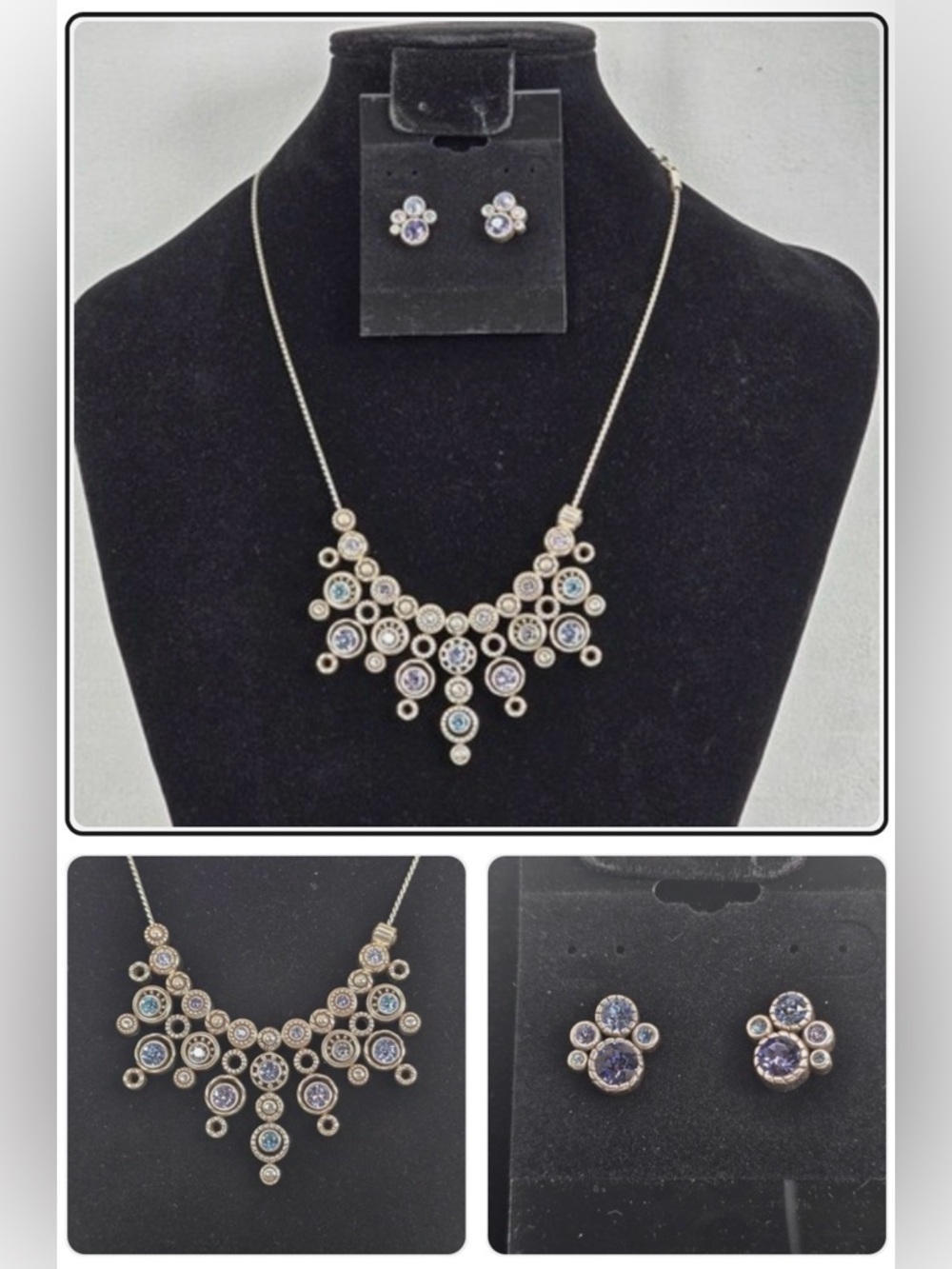 🩵NWT HALO NECKLACE & Earring SET! TANZANITE SWAROVSKI CRYSTAL RARE/RETIRED